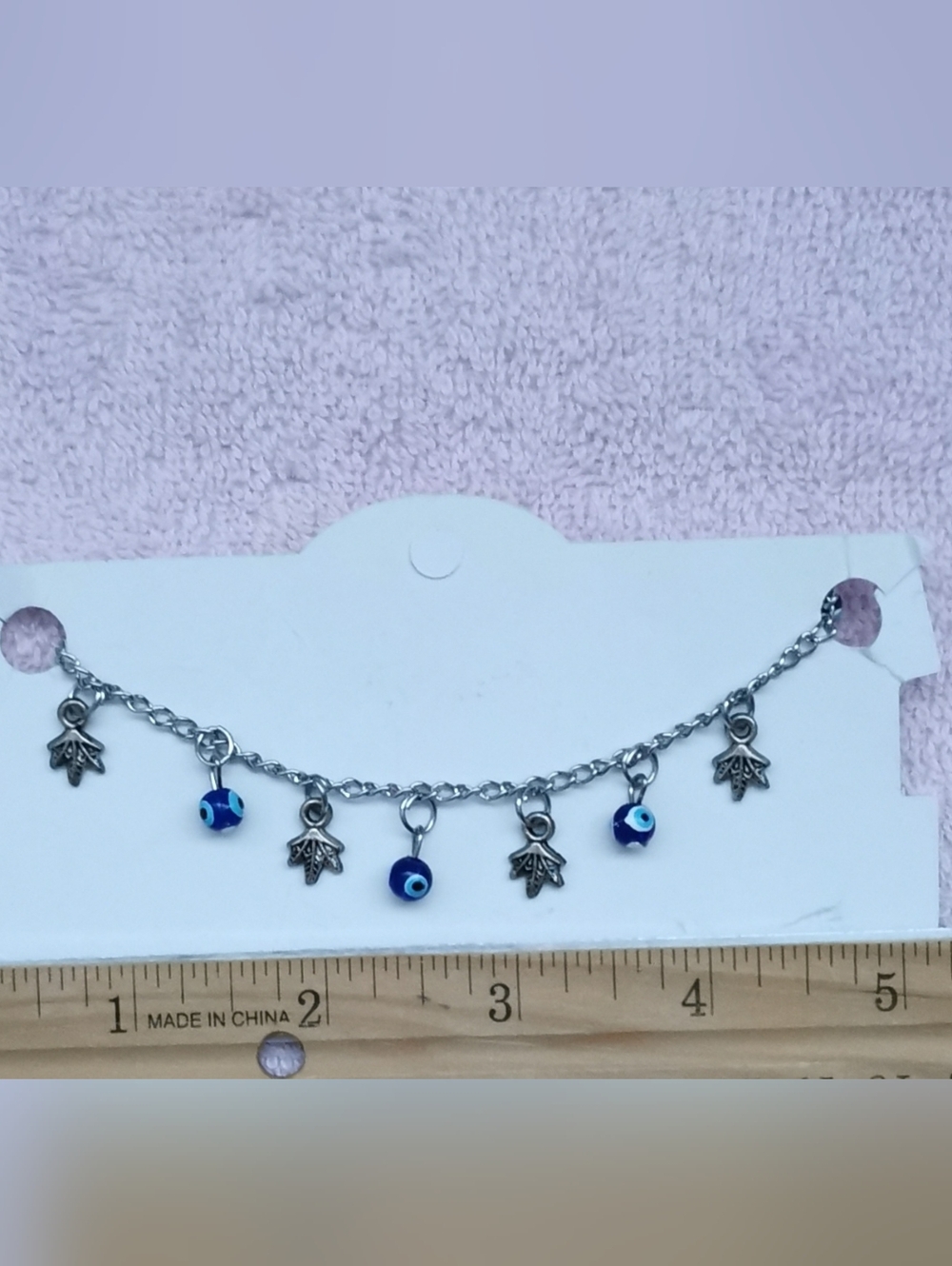 Silver Charm Bracelet or anklet with Blue Evil Eye and Charms